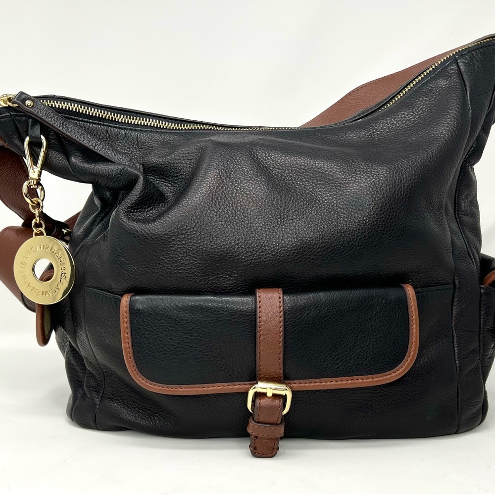 Black and Brown Leather Shoulder Bag Issac Mizrahi